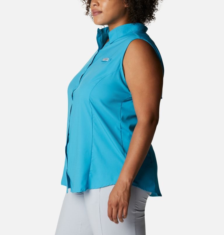 Women's Columbia PFG Tamiami Sleeveless Shirts Turquoise | Plus Size CA-E6835